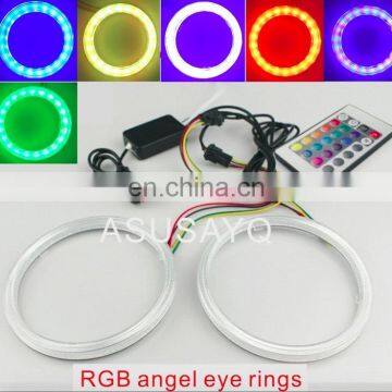 RGB universal car cob led angel eyes auto headlight RGB halo ring kit with remote controller 60/70/80/90/100/100/110/120mm