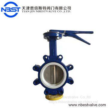 No Pin Disc SS304 PTFE Disc Lever Lug Butterfly Valve DN100 DN200