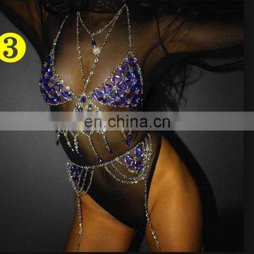 Women Diamond Sexy Bra Chain Female Splicing Jumpsuit Bikini Lingeries Beach Home Wear Costume photo-4