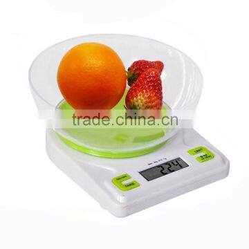 11lb/5kg Digital Multifunctional Kitchen Food Scale, with Removable Bowl Can Measure Weight and Volume (Green),easy-to-read LCD