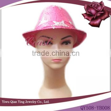 cheap fashion girls pink sequined hats with star printed