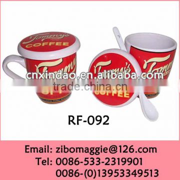 Personalized Coffee Print Popular Porcelain Drinking Mug with Lid and Spoon