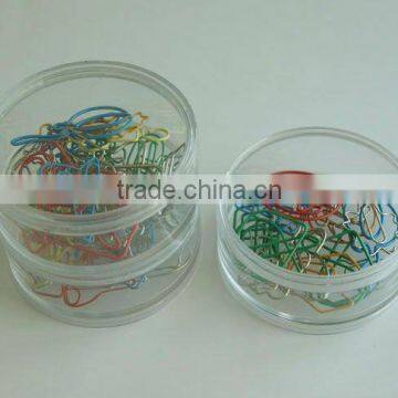 Fancy shapes PET coated paper clip in round plastic box