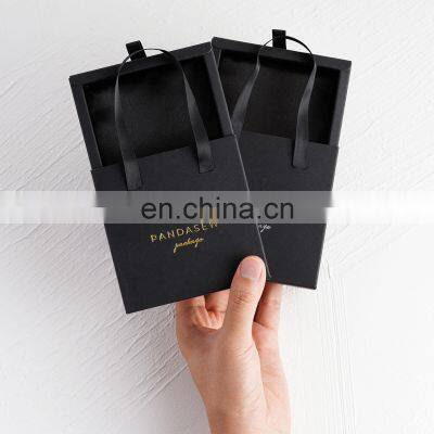 PandaSew Custom Logo Printed Luxury Sliding Handle Black Paper Cardboard Gift Packaging Bracelet Drawer Jewelry Box photo-4