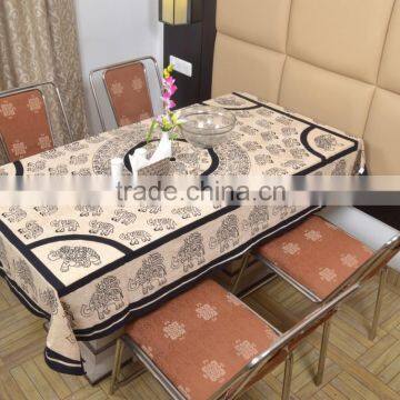 Indian Cotton Table Cloth Cream Color Elephants Printed Dinning Table Cloth Vintage Wall Hanging Throw Bed Sheet Cover TC45