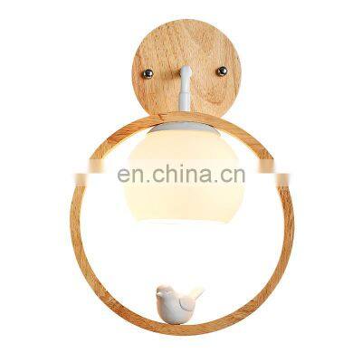 LED Nordic Log Bird Wall Lamp Creative Personality Romantic Decoration Wood Round Sconce For Bedroom