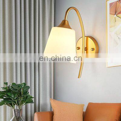 Modern Wall Lamp Hotel Home Living Room Bedroom Stair Corner LED Wall Light Gold Glass Lamp Shade Headboard Wall Lamps photo-3