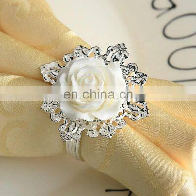 In Stock White Plastic Metal Ring Flower Plant Napkin Ring For Wedding Festival Decor Wholesale photo-3