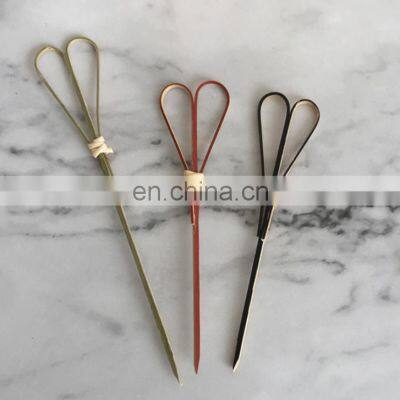 Bamboo Heart Looped Skewer Handle Barbeque Knotted Bamboo Fruit Sticks/skewer/picks photo-3