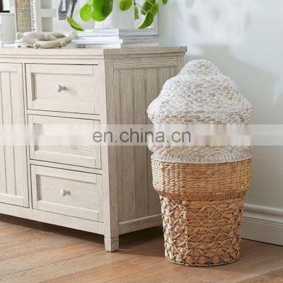 European Style Natural Water Hyacinth Ice Cream Cone Hamper Laundry Storage Basket With Lid Best Price Vietnam Supplier photo-3