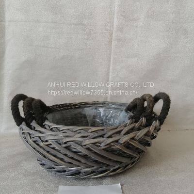 Willow Wicker Storage Basket with Liner, Willow Storage Tray