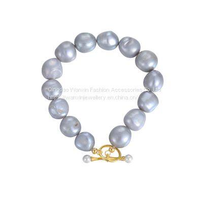 S925 Sterling Silver Special-shaped Pearl Beaded Bracelet