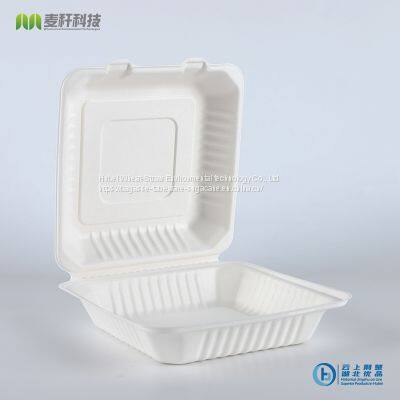 PFAS FREE Disposable Biodegradable 9*9 Take Away Sugarcane Bagasse Clamshell Container photo-5