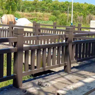imitation wood guardrails for parks, scenic spots, rivers, fish ponds, anti - collision reinforced concrete imitation rattan railings, rural wood - grain fences, manufacturer