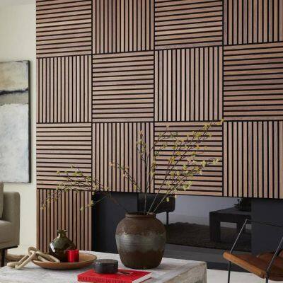 Modern Soundproof Acoustic Wall Panels MDF Wood Slatted 90% Noise Reduction Eco-Friendly SSize 600x600mm photo-2