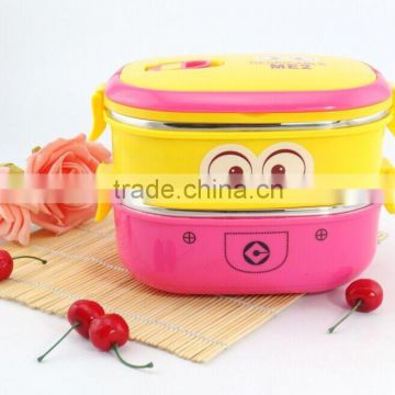 2 layers 2015 children lovely lunch box ,Minions bento box, insulationg mini lunch box (Accept OEM)