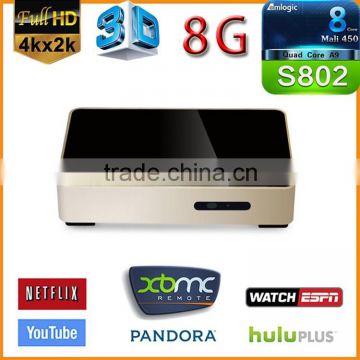 Amlogic s802 quad core tv box android 4.4 tv box 2.0GHz 2G/8G BT 2.4G wifi XBMC