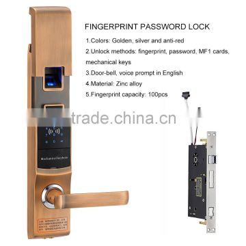 Hot Selling Keyless touch screen biometric hotel smart Fingerprint Electronic Auto Door Lock