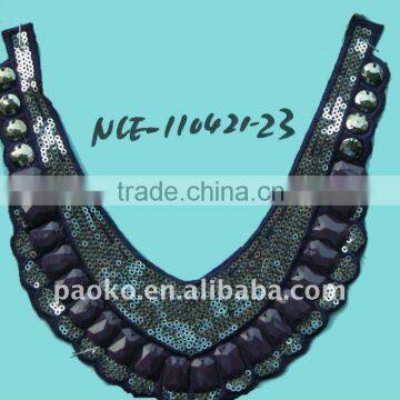 Handmade Neckline Sequine and Rhinestone Sew on Patch Beaded Applique