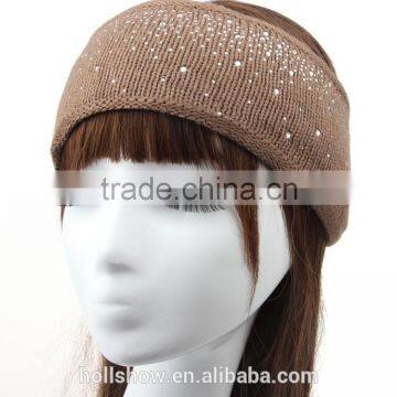Wholesale Fashion Wool Knitted Lady Headband Rhinestone Crochet Women Hairband Quality Choice