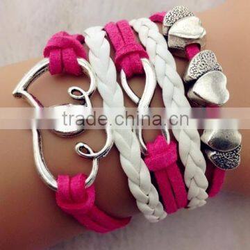 CB8118 love heart shape alloy connector jewelry leather bracelet china wholesale