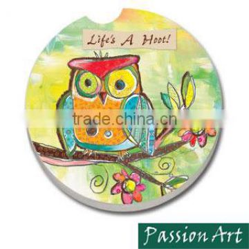 Owl Pattern 2.6 inch Car Use Ceramic Coaster