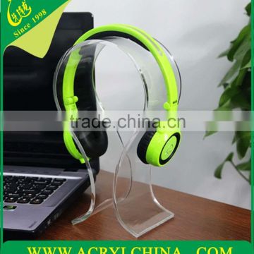 clear top grade 5mm acrylic headset display stand with 0.25kg, black plexiglass headphone rack with 100*83*225mm