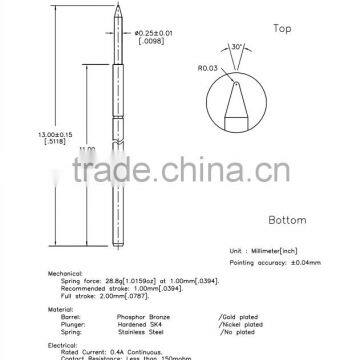 SP1-035130-B01 single head with gold plated and spring loaded test probe for printed circuit board testing