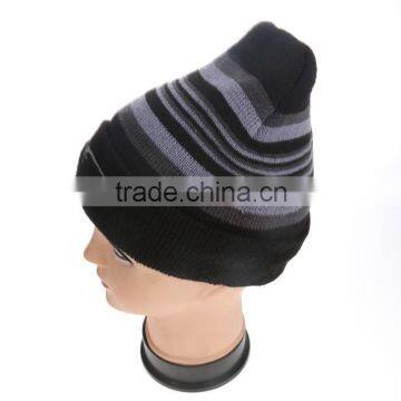 Strip print men casual knitted beanie Winter warm simple style knit hats