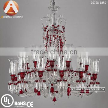 Baccarat Style 18 Light Living Room Chandelier Crystal in Wine Red Color