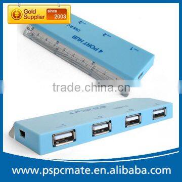 Blue Promotional gift Slim 4 port usb 2.0 hub with ruler function
