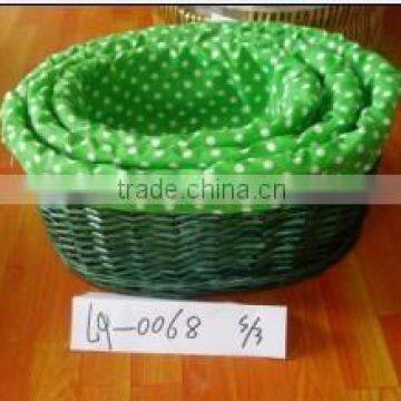 wholesale cheap handmade green round wicker storage basket with fabric liner