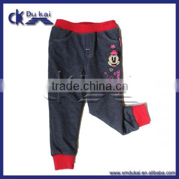 girls' imitation jean long pants with filling