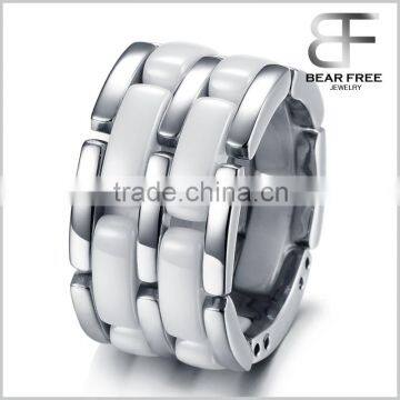 Stainless Steel Ceramic Ring Band Silver White Hollow Openwork Links Polished Unique Men                        
                                                Quality Choice