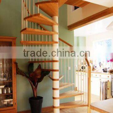 indoor prefabricated metal used wood step spiral stairs with wood handrail