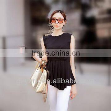 Han edition cultivate one's morality round collar irregular pleated hem chiffon unlined upper garment