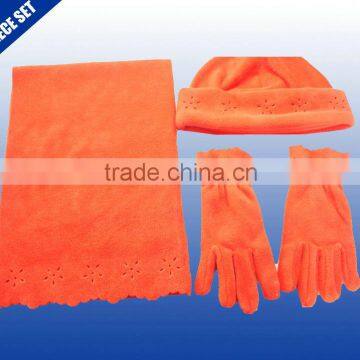 Orange plain color babies winter knit fleece scarf hat gloves