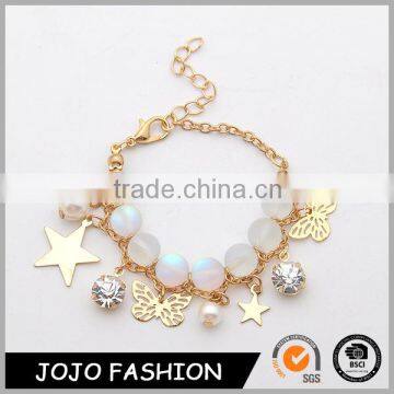 Yiwu Jewelry Light Gold Pearl Crystal Star Bead Silicone Bracelet