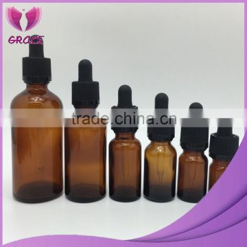 Factory supplier 10ml ,15ml,30ml, 50ml amber eliquid glass dropper bottle & glass dropper