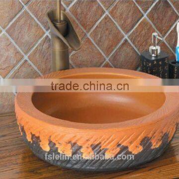 Handpainted ceramic art basin colorful countertop round sink porcelain flower edge bowl vanity top GD-F32