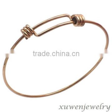 rose plating expandable stainless steel mens cable wire bracelet