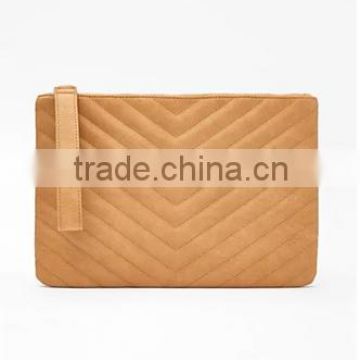 Chevron quilted Tan faux leather cosmetic bag