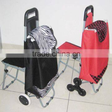 Folding shopping Trolley/Climbing Stair Shopping Trolley with bag,seat & wheels.