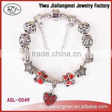 2015 Promotional Bracelet Fashion Metal Wedding Dress Charm Bracelets With Silver Beads