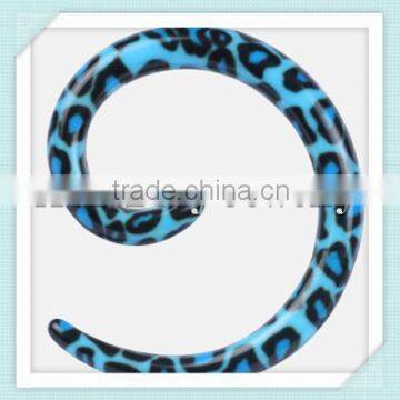 8mm UV Acrylic blue print leopard ear spiral plug/expander/strecher factory