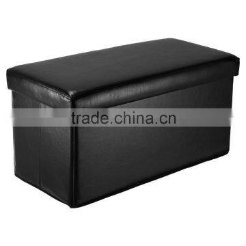 Folding Ottoman Storage Box Seat Chest PU Leather Black 30''X15''X15'' photo-1