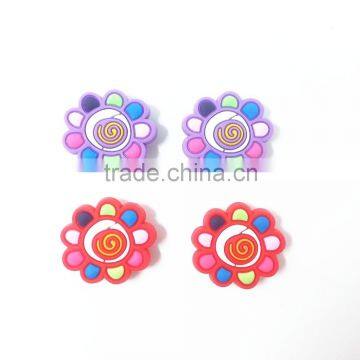 promotional flower shaped shoe charms/decorative shoelace charms/colorful soft pvc shoe jibbtz