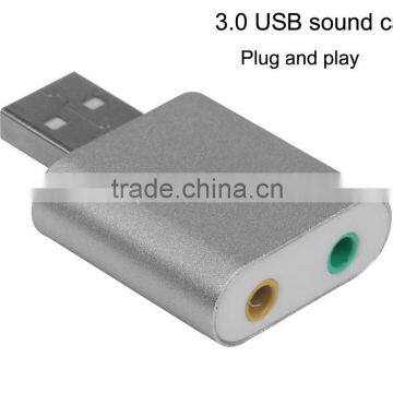 New Aluminum Alloy 3.0 USB Sound Card Headphones 3.5mm Jack Converter