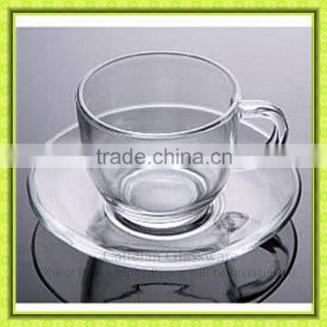 clear glass tea cup and saucer,eco-friendly glass coffee mug for restaurant usage,tableware