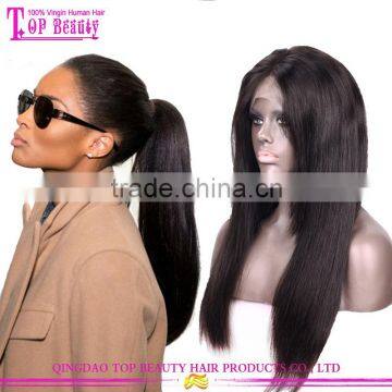 Straight full lace wig human hair virgin brazilian hair unprocessed soft natural girls hair wig